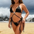 thumbnail image 5 of Two Piece Bikini for Women Backless Summer Trendy Thin Strap Bra Solid Color Tie Two Sides Bottom Triangle Elegant Swimsuit, 5 of 5