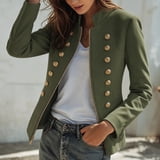 Jovrlynd Women's Military Jacket Zip Up Pockets Stand Collar Formal ...