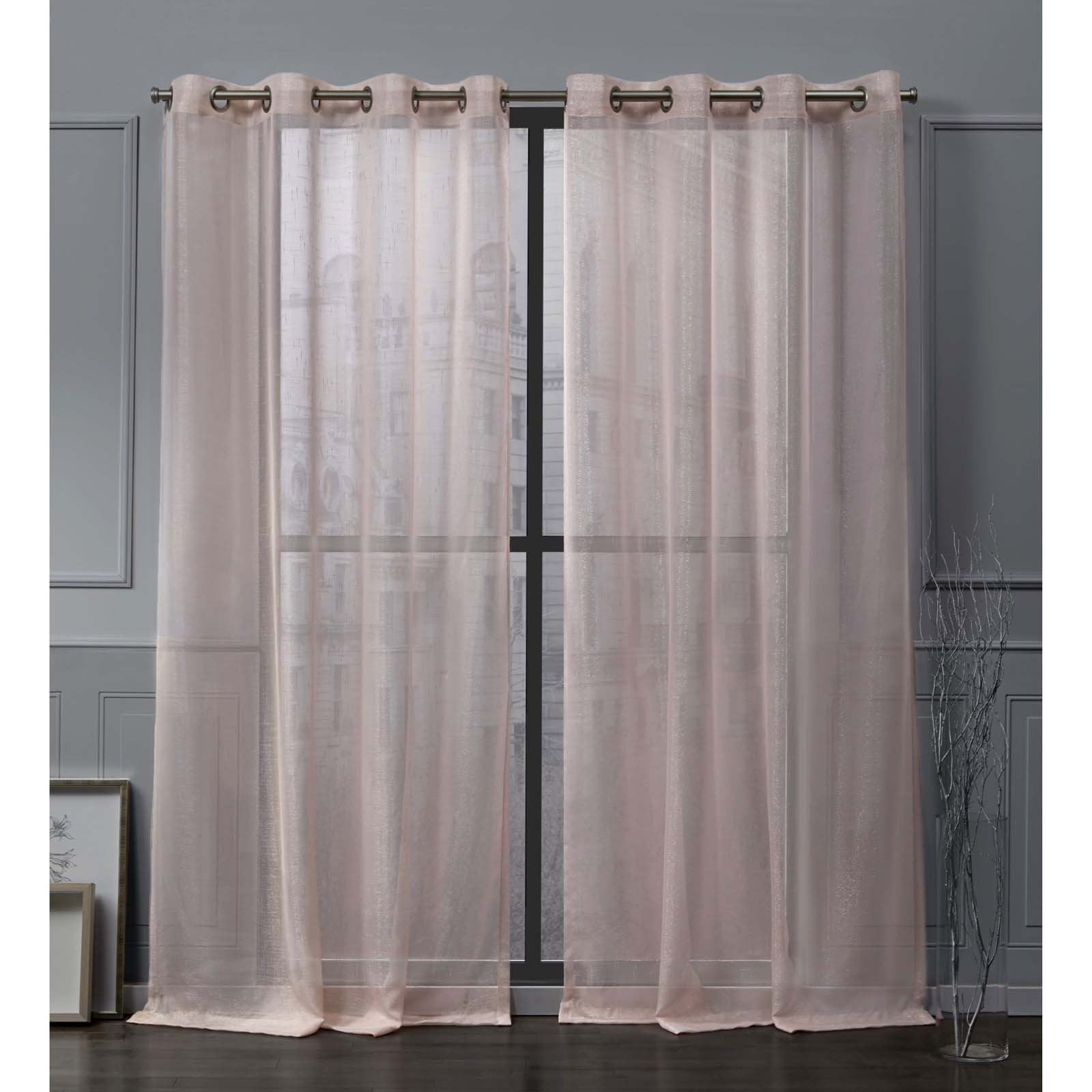 Nicole Miller Iceland Metallic Sheer Grommet Top Curtain Panel Pair, 54"x84", Blush