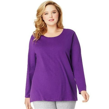 OJ288 Long-Sleeve Scoop-Neck 100 Percentage Cotton Womens Tees, Violet Splendor - 4XL