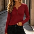 thumbnail image 6 of JOANKDMI Long Sleeve Henley Tops for Women V Neck Button Down Ribbed Knit Shirts Slim Fit Basic Casual Fall Tees Flattering Everyday Layering Essential Solid Outfits, 6 of 7