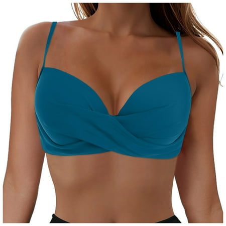 vigerkar Women s Underwire Bikini Top Push Up Padded Swimsuit Top Twist Front Swim Bathing Suits Tops Navy  M