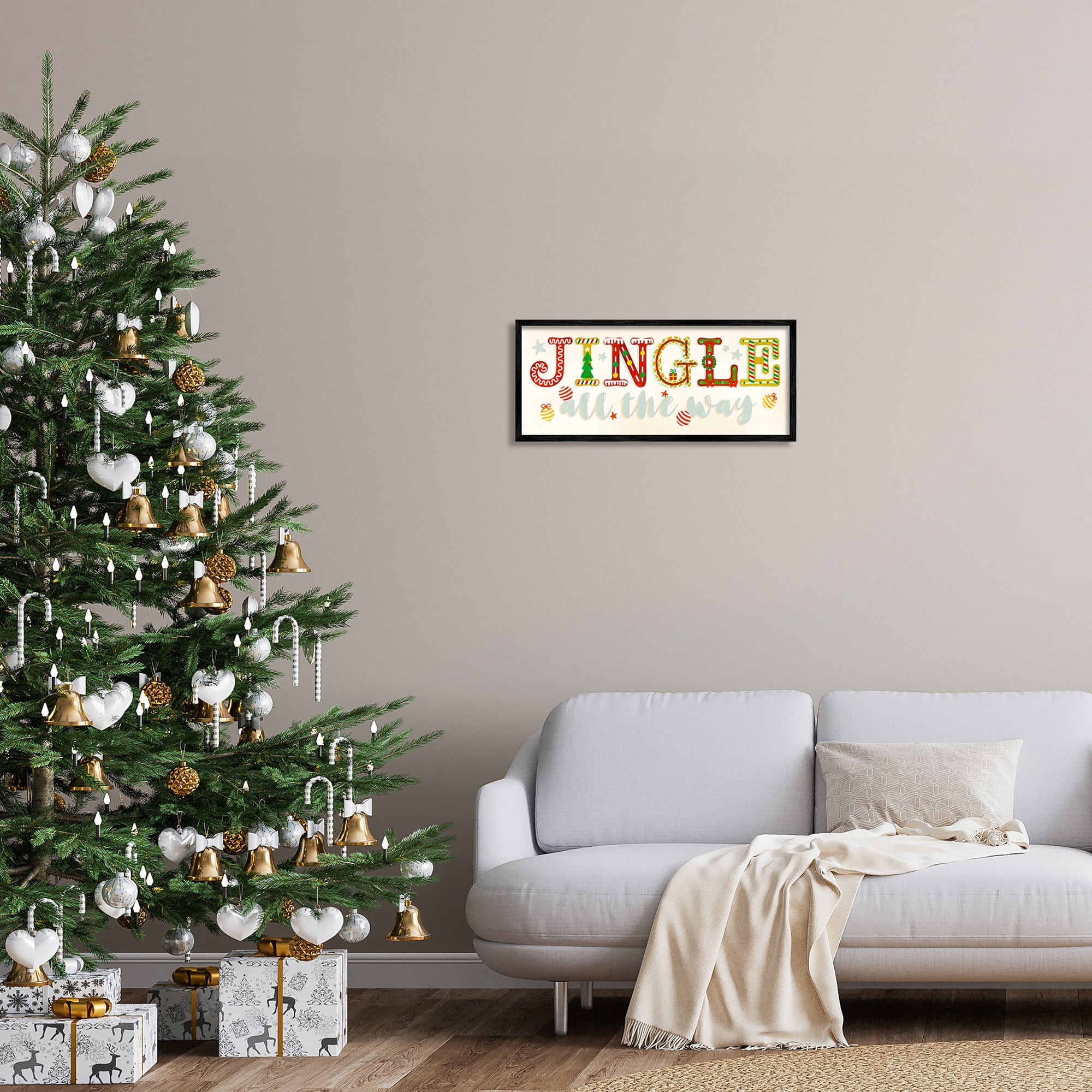 Jingle All The Way Festive Holiday Typography Inspirational Graphic Art Framed Art Print Wall Art