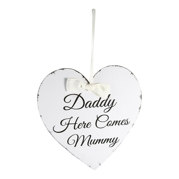 Wooden Love Heart Daddy Here Comes Mummy Hanging Plaque Gift for Wedding Party