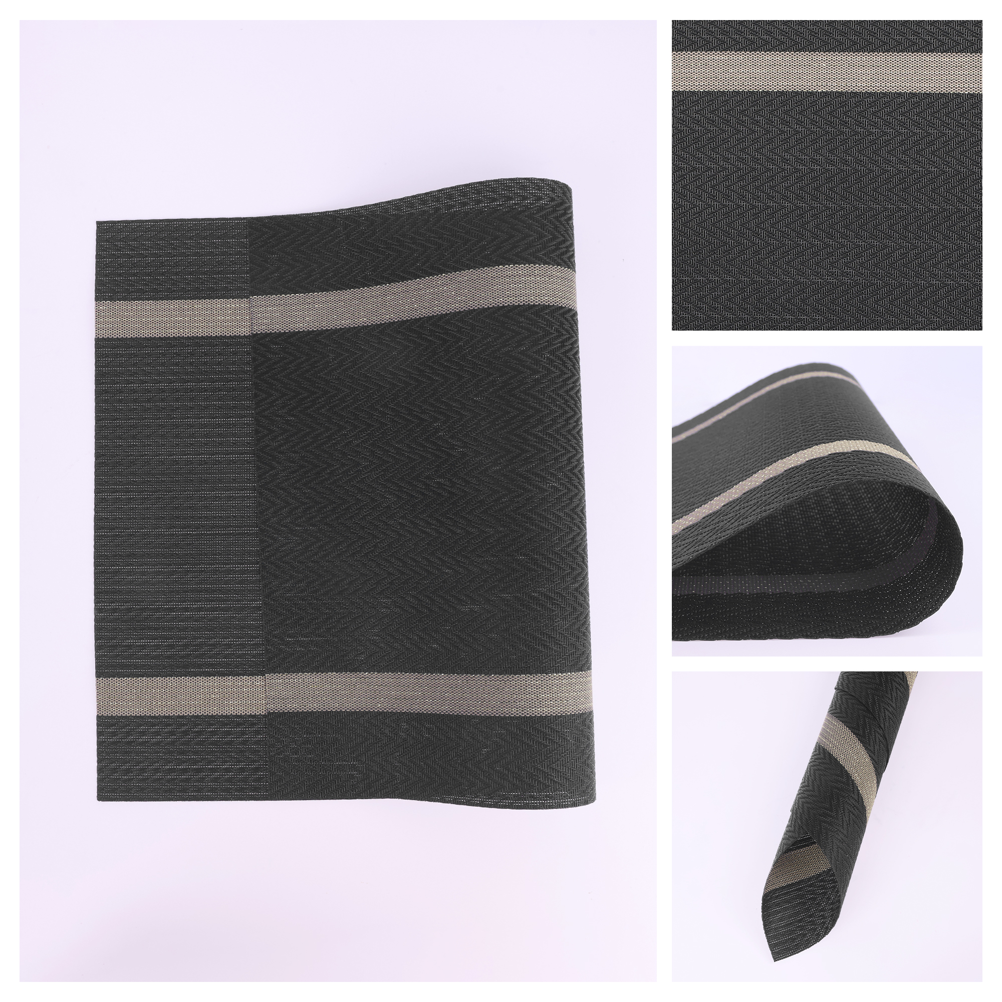 Unique Bargains Set of 8 Vinyl Placemats for Kitchen Washable Table Placemats Black