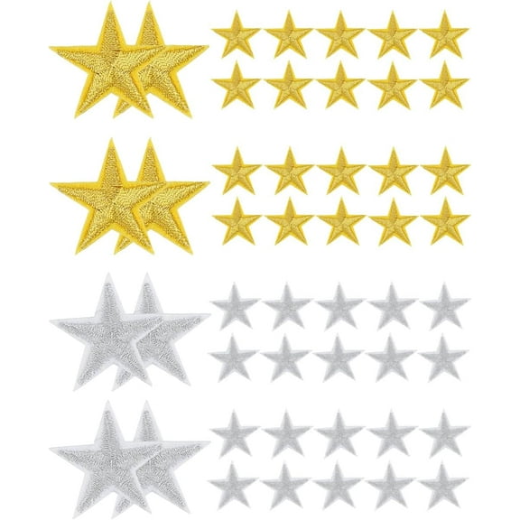 50Pcs 2 Colors Star Iron on Patches Sew on Star Embroidered Patches Small 5 Star Embroidered Patches Applique Embellishments for Clothing Jackets Backpack Shoes Repairing Decorations