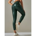 thumbnail image 2 of YEAHDOR Womens High Waist Leggings Wetlook Stretchy Tummy Control Pants Slim Fit Casual Wide Elastic Waistband Pants Green M, 2 of 7