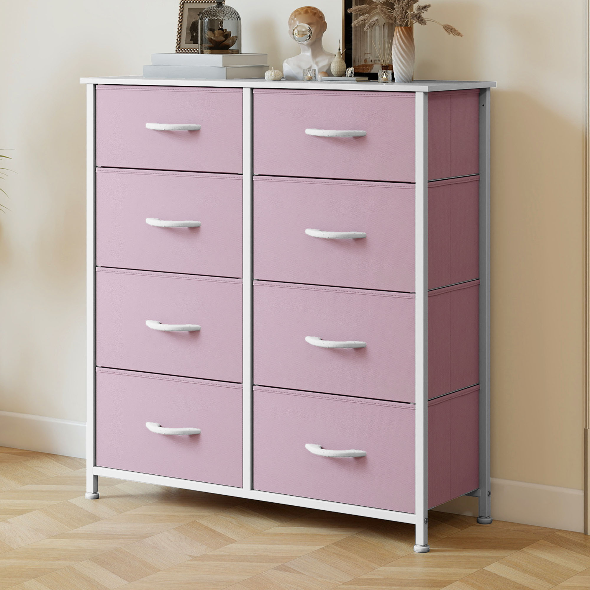 Uforic 8 Drawer Dresser, Fabric Storage Dressers for , Robust Metal Frame, Wood Finish Top