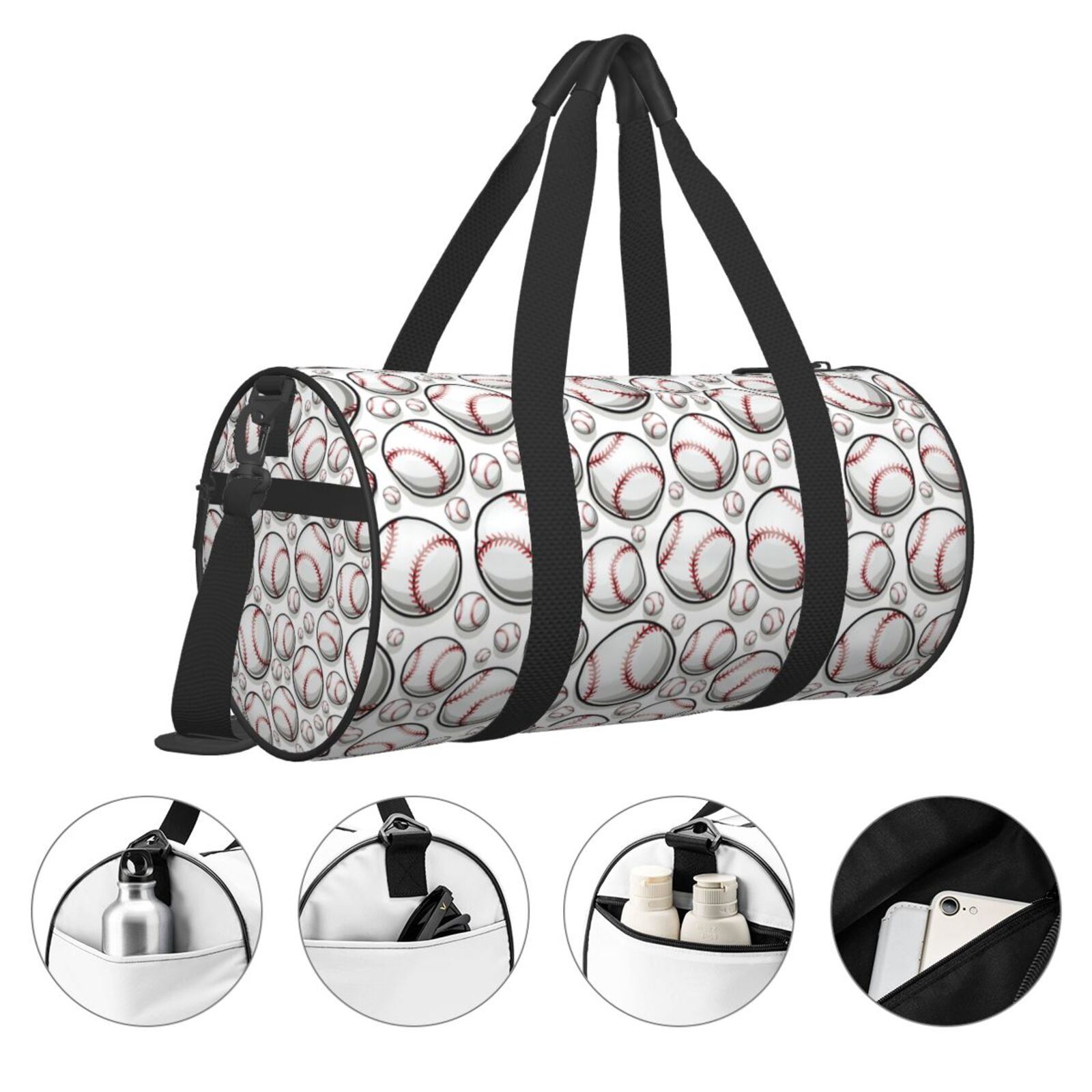 Horeoi Cute Baseball Print Foldable Travel Duffle Bag with Removable Strap - Water-Resistant Gym Vacation Luggage Multi-Pocket Design