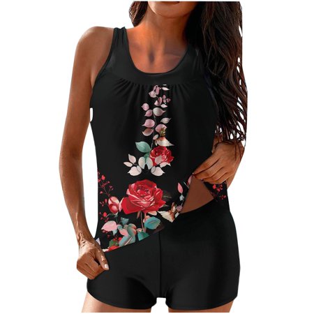 Yajing Bathing Suit For Women Women s Spring/Summer Floral Print With Breast Top Two Piece Bikini Set Black L