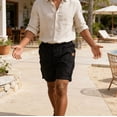 thumbnail image 4 of Casual Linen Shorts Elastic Waist Drawstring Loose Fit Summer Beach Vacation Shorts with Pockets, 4 of 6