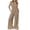 Khaki, variant on Women's Short Sleeve Wide Leg Striped Bodysuit Casual Round Neck Bodysuit Button Summer Suit
