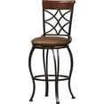 thumbnail image 3 of Linon Curves Full Back Wood Bar Stool, 30" Seat Height, Metallic Brown and Brown Wood Finish with Beige and Black Fabric, 3 of 5