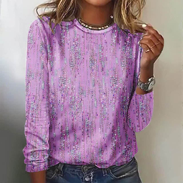 DPTALR Femmes Casual Manches Longues Impression Col Rond T-Shirt Blouse Tops
