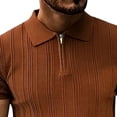 thumbnail image 4 of LEKWK Mens Collared Shirt Quarter Zip Vertical Ribbed Texture Short Sleeve Slim Fit Tops Stretch Dressy Casual Business Tees Office Summer Shirts Orange S, 4 of 4