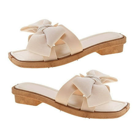 

Women s Casual Flat Open-Toe Slippers for Beach Travel & Outdoor Size 38-39 White Summer Bow Tie Slide Sandals