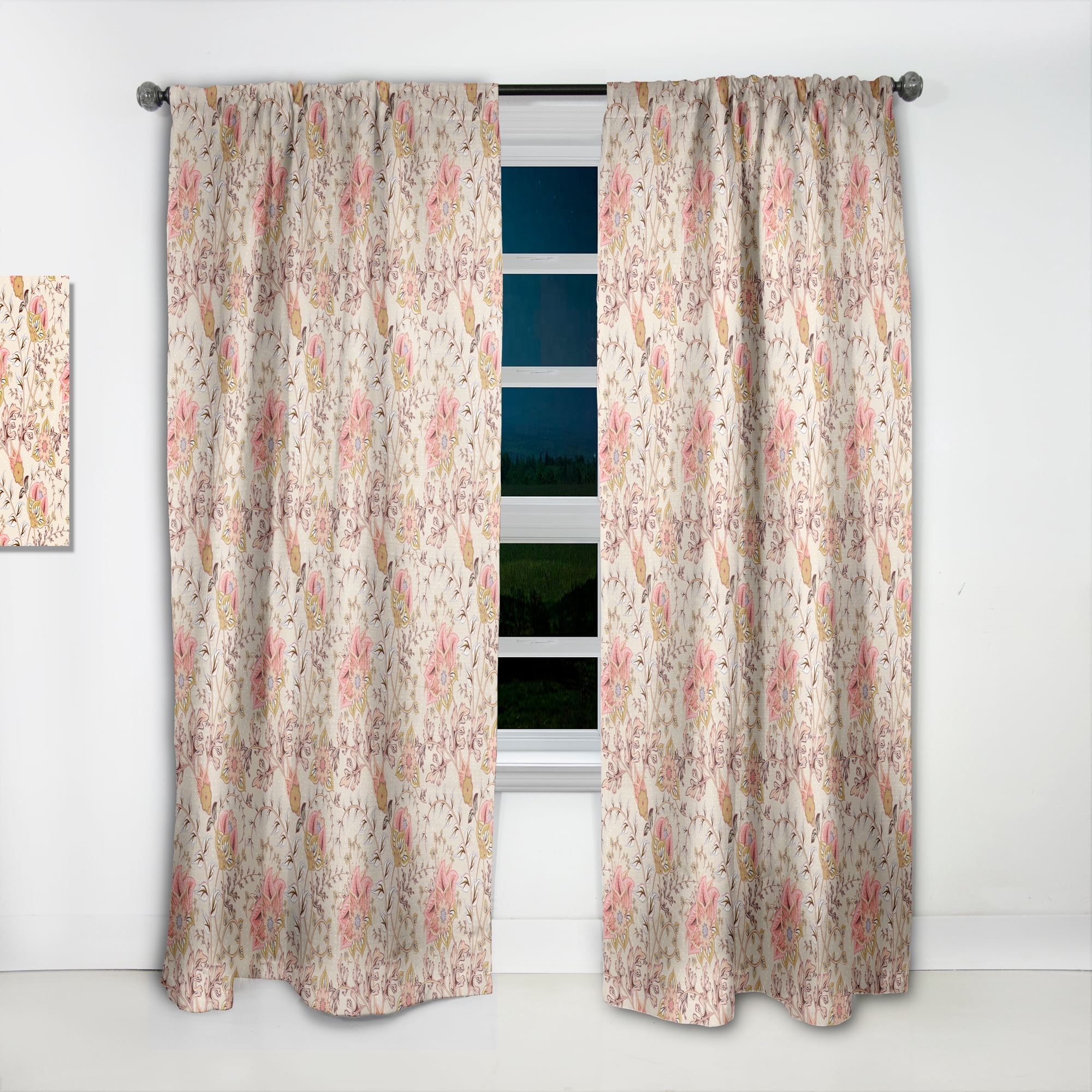 Designart 'Oriental Floral Paisley Retro Pattern' Mid-Century Modern Curtain Panel