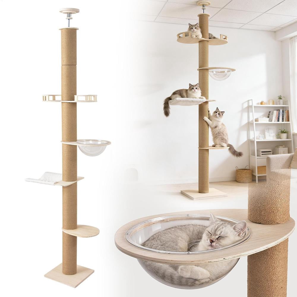 Floor to Ceiling Cat Tree Height(102-104 Inch) Adjustable, Sturdy Tall Cat Tree with 4.3" Thickened Scratching Posts, Floor to Ceiling Cat Tower for Indoor Cats