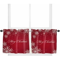 Red Christmas Kitchen Curtain 2 Panels Tiers Curtains 36 Inch Length, Xmas Snowflake Merry Christmas Curtains Rod Pocket Curtains Window Drapes Treatment Window Cafe Curtains
