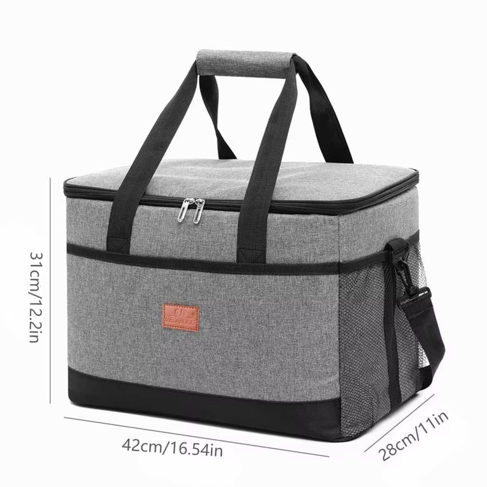 Large Outdoor Cooler Bag for Picnic and Camping, Waterproof Oxford Insulated Bag for Car Travel and Grocery Shopping，Gray