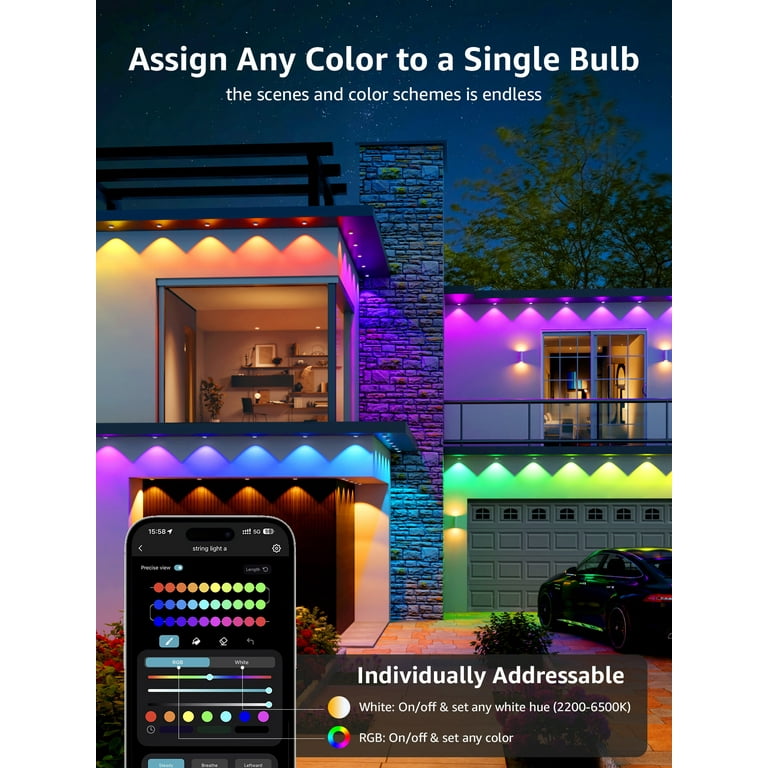 Lepro E1 AI Outdoor Lights 100FT Waterproof RGB+IC WiFi Smart