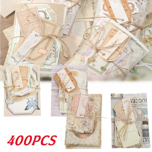 400Pcs Vintage Floral Scrapbook Paper & Journaling Stickers Set - 4 Pack Junk Journal Supplies for Bullet Journaling, Retro Crafts, Planner, Collage Card Album