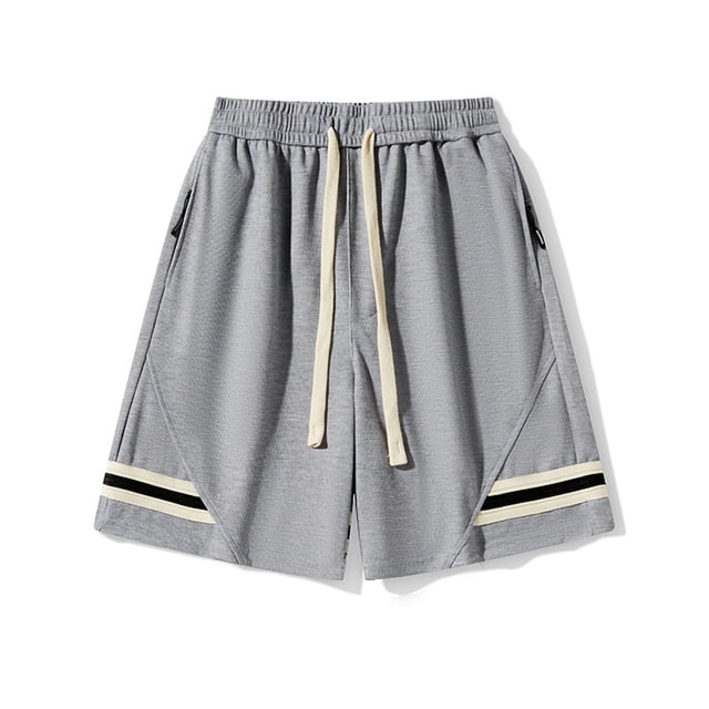 Ceisia Men's Gift Relaxed Stripe Decor Casual Shorts Mid-Rise Elastic Waist Nylon Spandex Zipper Side Pockets Hem Stripe Shorts