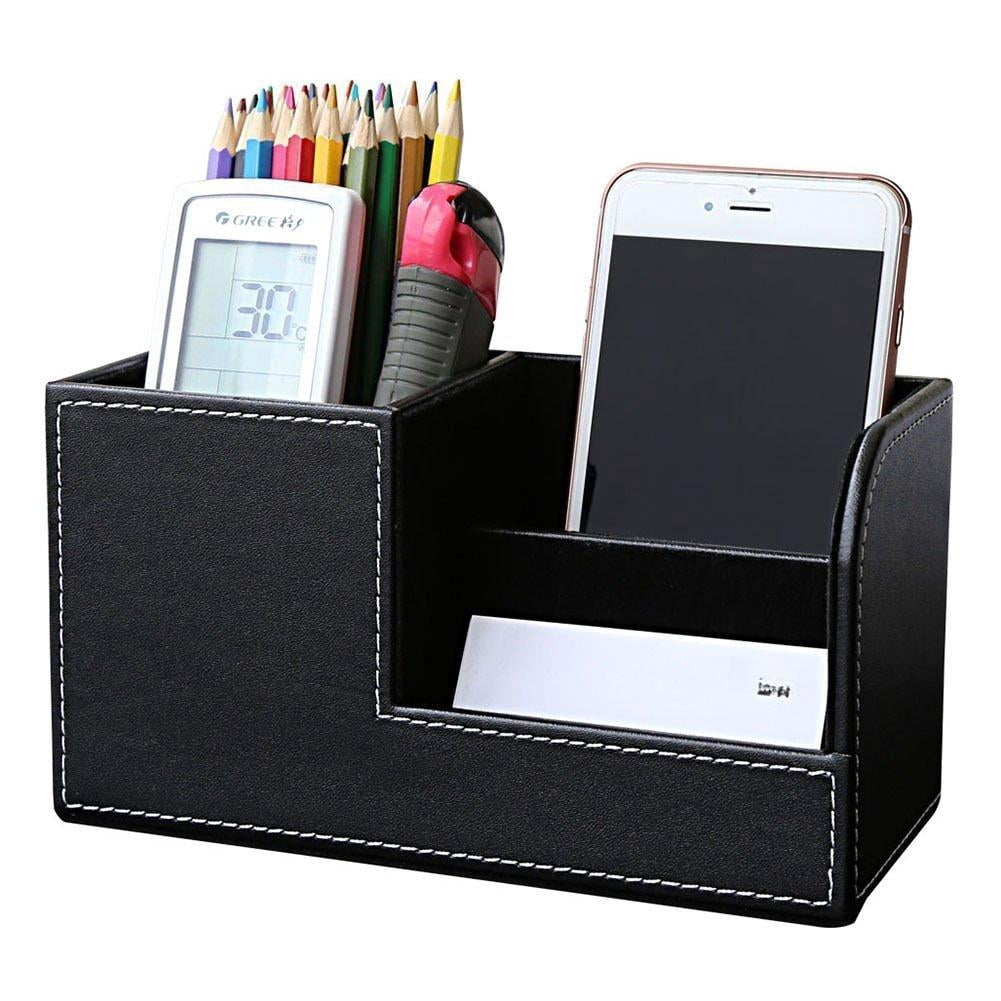 3pcs/set Desk Organizer Sets Leatherette Office Accessories Supplies Including Tissue Holder Pencil And Business Name Cards Stand Black