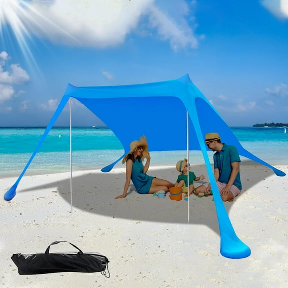 2-Pole Beach Canopy Tent – UPF 50  Sun Shade with Sandbags & Carry Bag – Windproof, Portable – 78”x78” Fits 6-8 People – for Camping, Backyard, Picnic & Outdoor Activities