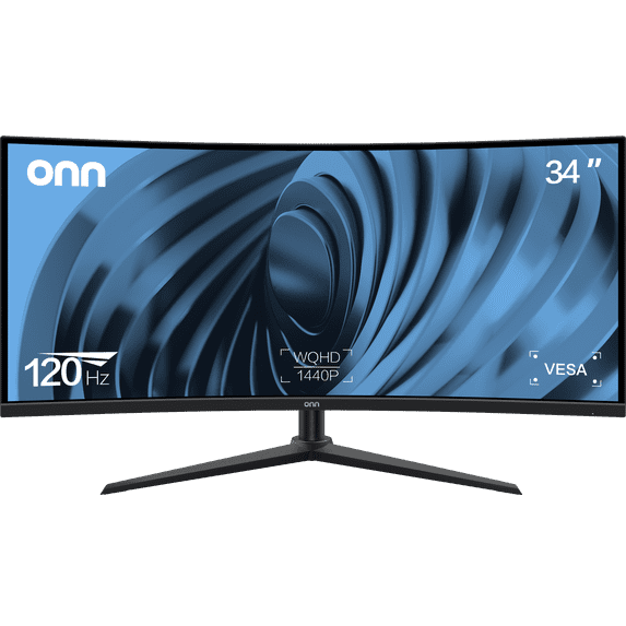 (Open Box) onn 34" Curved Ultrawide WQHD (3440 x 1440p) 120Hz Bezel-Less Office Monitor with Cable, Black