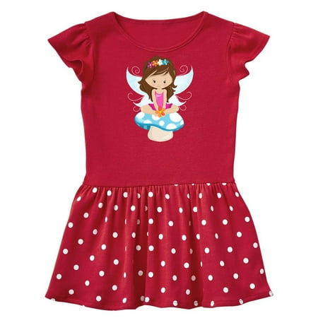 

Inktastic Cute Fairy Brown Hair Fairy Sitting On Mushroom Gift Baby Girl Dress
