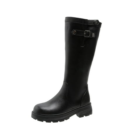 

ZHAGHMIN Heeel Boots Women Ladies Fashion Belt Buckle Solid Color Leather Plush Warm Side Zipper Thick Heel Long Boots Knee High Dress Boots For Women Low Heel High Heel Boots For Women Lace