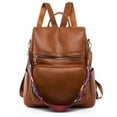 thumbnail image 2 of Mochila con textura de cuero suave de PU, bolso de mujer de gran capacidad, bolso de viaje simple antirrobo, mochila escolar informal liviana, 2 of 6