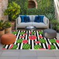 thumbnail image 2 of Red Green Watermelon Outdoor Rug for Patio/Deck/Porch, Non-Slip Large Area Rug 4 x 6 Ft, Watercolor Botanical Black White Stripe Indoor Outdoor Rugs Washable Area Rugs, Camping Rug Carpet Runner, 2 of 8