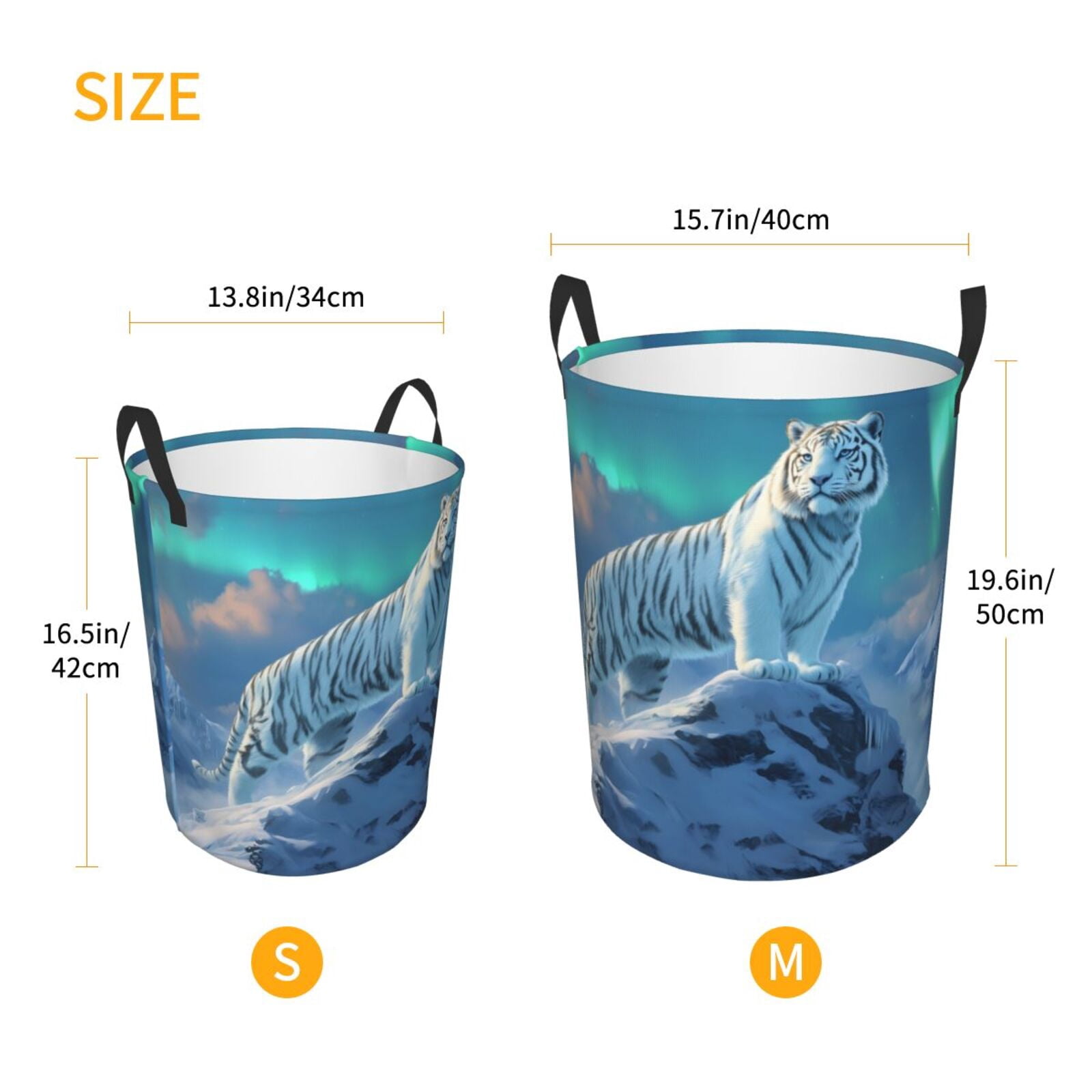 Large Laundry Basket with Handles - Majestic White Tiger Snow Peak Kids Baby Dirty Clothes Laundry Hamper for Bedroom Aesthetic