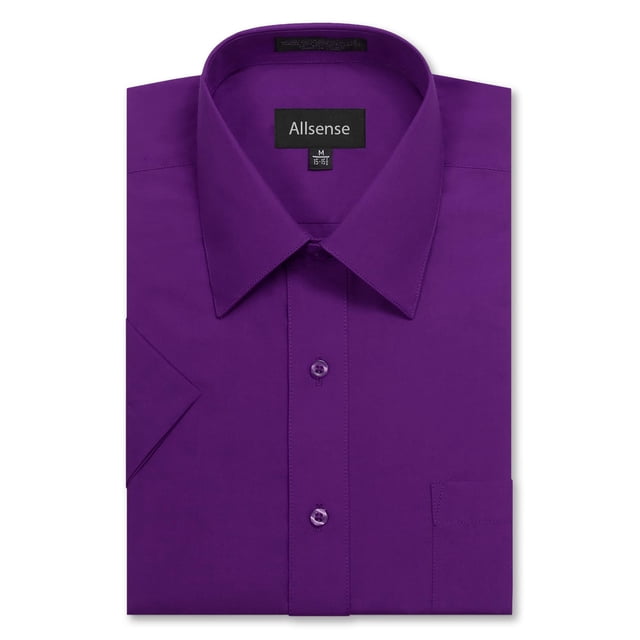 Allsense Chemise Habillée pour Hommes, Coupe Régulière, Manches Courtes Formelles, Col 21.5 Pouces, 5TG