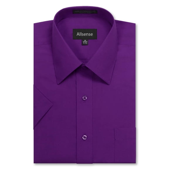 Allsense Chemise Habillée pour Hommes, Coupe Régulière, Manches Courtes Formelles, Col 21.5 Pouces, 5TG