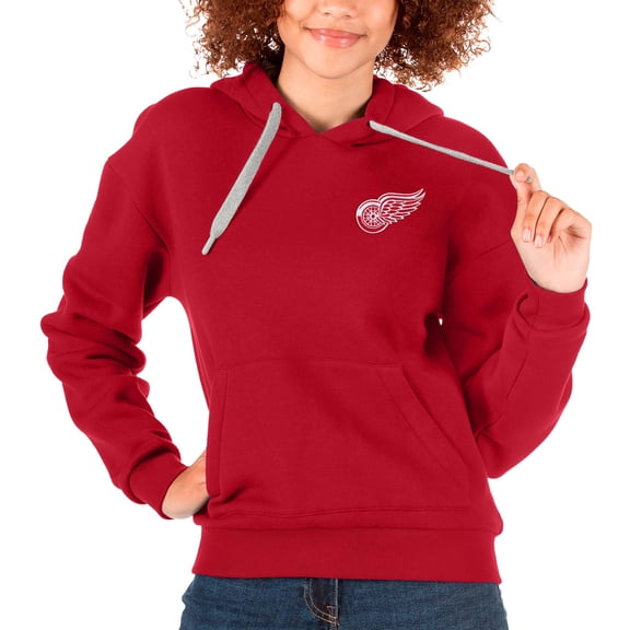 Women's Antigua Red Detroit Red Wings Primary Logo Victory Pullover Hoodie