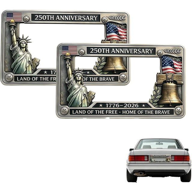 250th Anniversary License Plate Frame, 250th Anniversary Commemorative License Plate Frame, License Plate Holder Aluminum Fits Standard, for Cars and Trucks (2PC)
