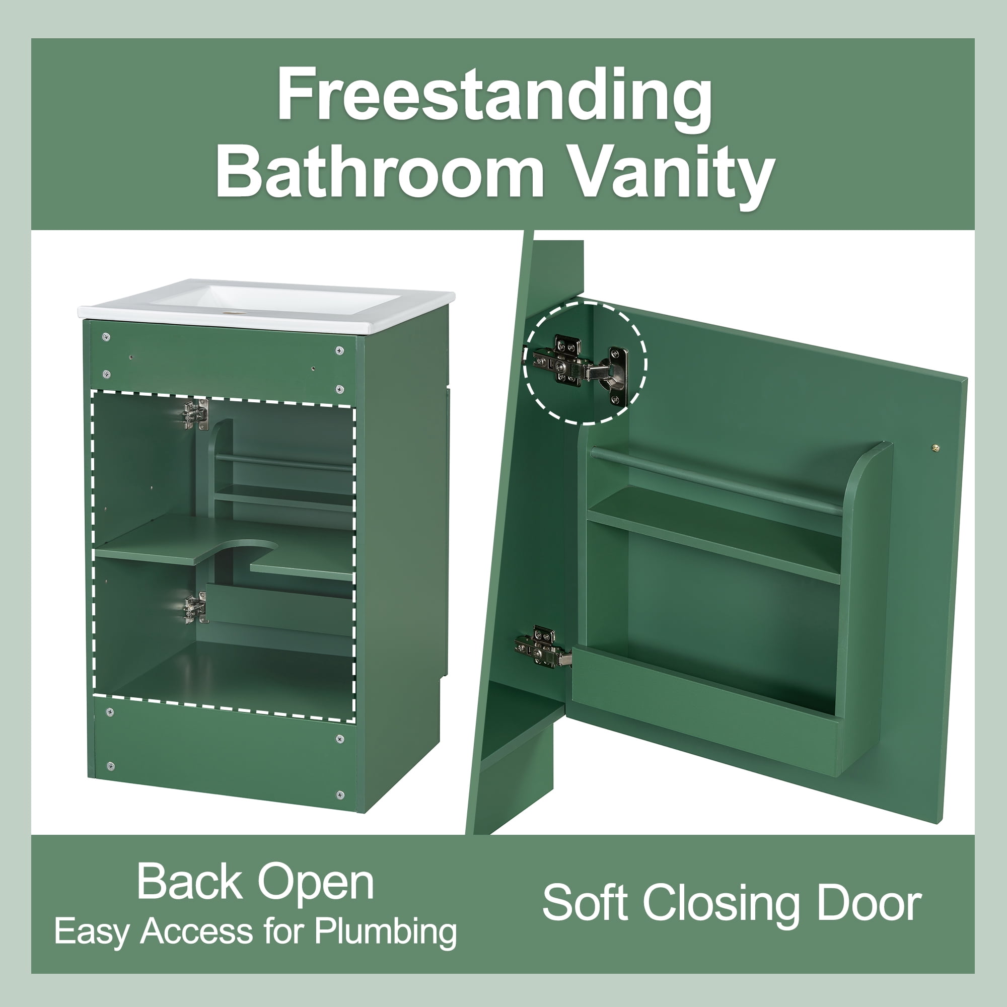 Euroco 20" Bathroom Vanity with Sink, Vanity Cabinet with Door Shelf and Adjustable Shelf