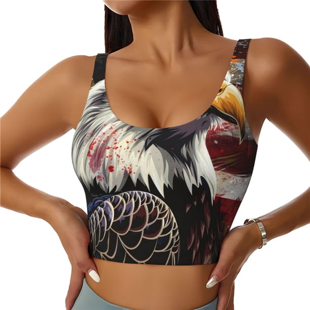 Balery Retro American Eagle A Sujetadores deportivos con espalda cruzada para mujer, acolchados, sin costuras, de alto impacto, ideales para yoga, gimnasio, entrenamiento y fitness.-XX-Large