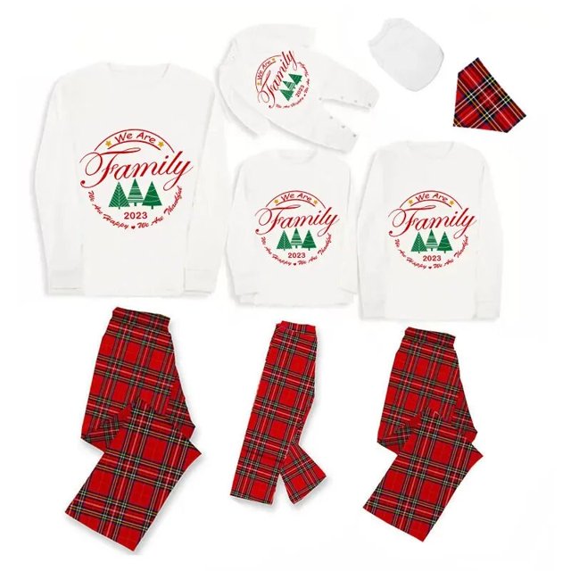 Pijamas familiares a juego de Navidad, conjunto de pijamas blancos, árbol de Navidad, Corona Familiar, 2023