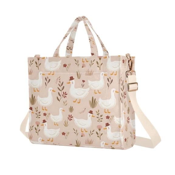 FORMRS Womens Corduroy Tote Bag Crossbody Shoulder Purse Handbag with Detachable Strap, Cartoon Goose Pattern