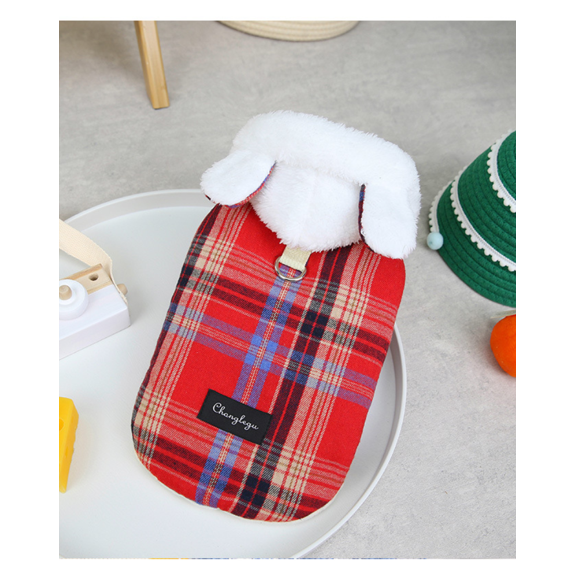 2022 Color Plaid Traction Cotton Vest Cloth Warm Dog Clothing Casual Pet Clothes red S