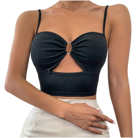 Babysbule Womens Shirts Fashion Womens Hollow Solid Chest Wrap Short Ladies Camis Tops Vest