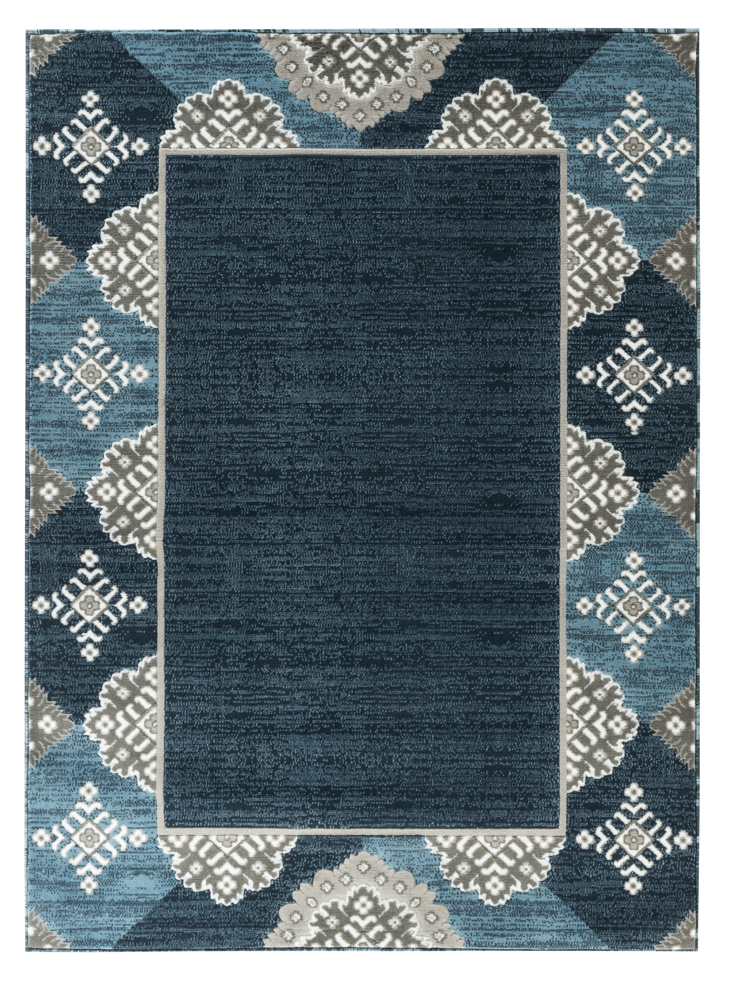 Newport Collection Navy Blue Abstract Bordered / Border Area Rug