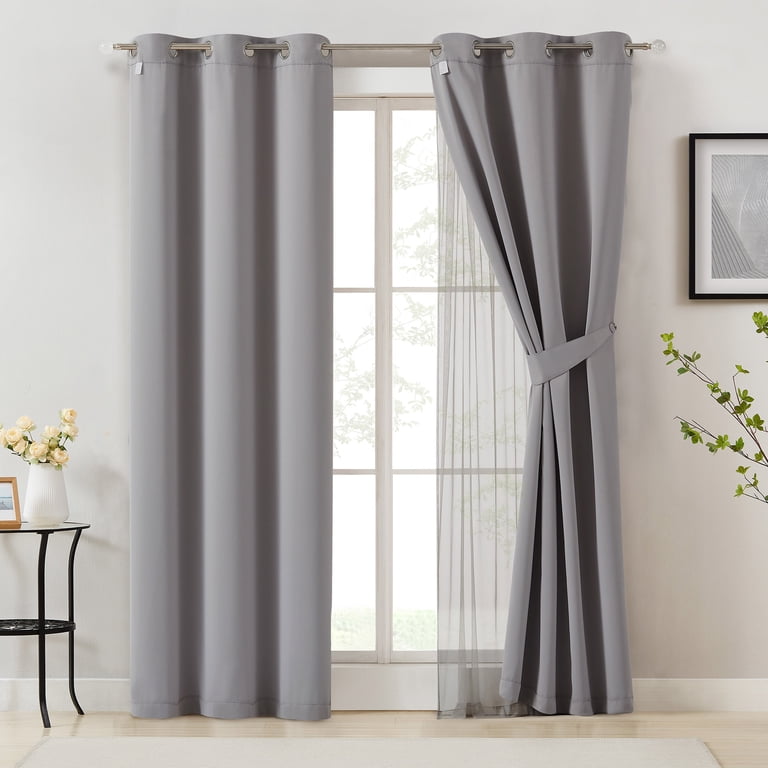 Pinewave Blackout Curtains with Sheer Overlay Mix and Match Double