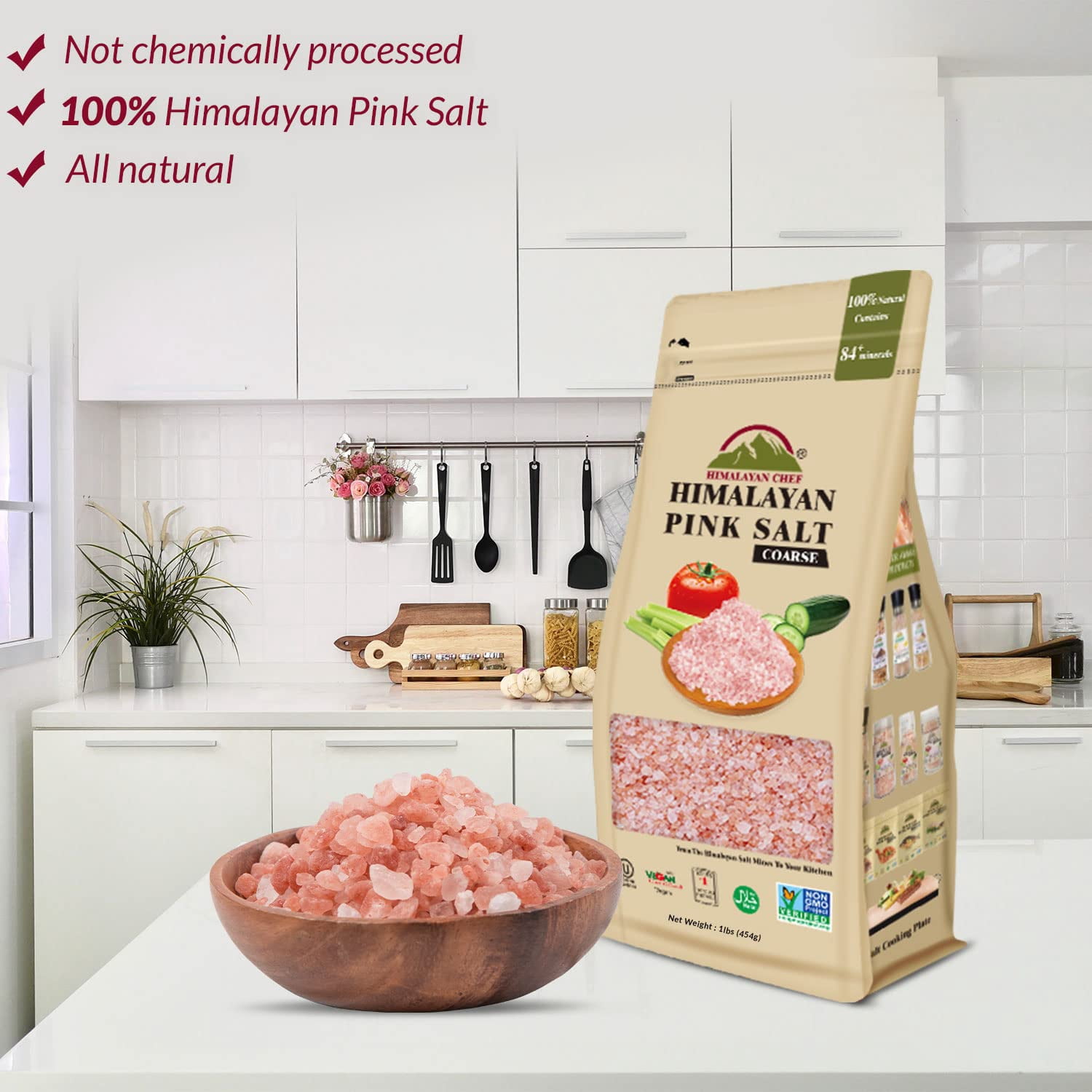 Himalayan Chef Pink Salt, Coarse Grain, All Purpose Seasoning and Grinder Refill 1 lb (Pack of 6)