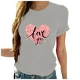 thumbnail image 2 of TIMIFIS Hauts à Manches Courtes pour la Saint-Valentin pour Femmes Mode Décontractée Col Rond Imprimé Cœur d'Amour T-Shirt d'Été Ample Col Rond, 2 of 4
