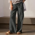 thumbnail image 7 of Oplxuo Lightweight Linen Pants for Women Casual Summer Elastic High Waisted Loose Straight Leg Beach Trousers with Pockets, 7 of 7